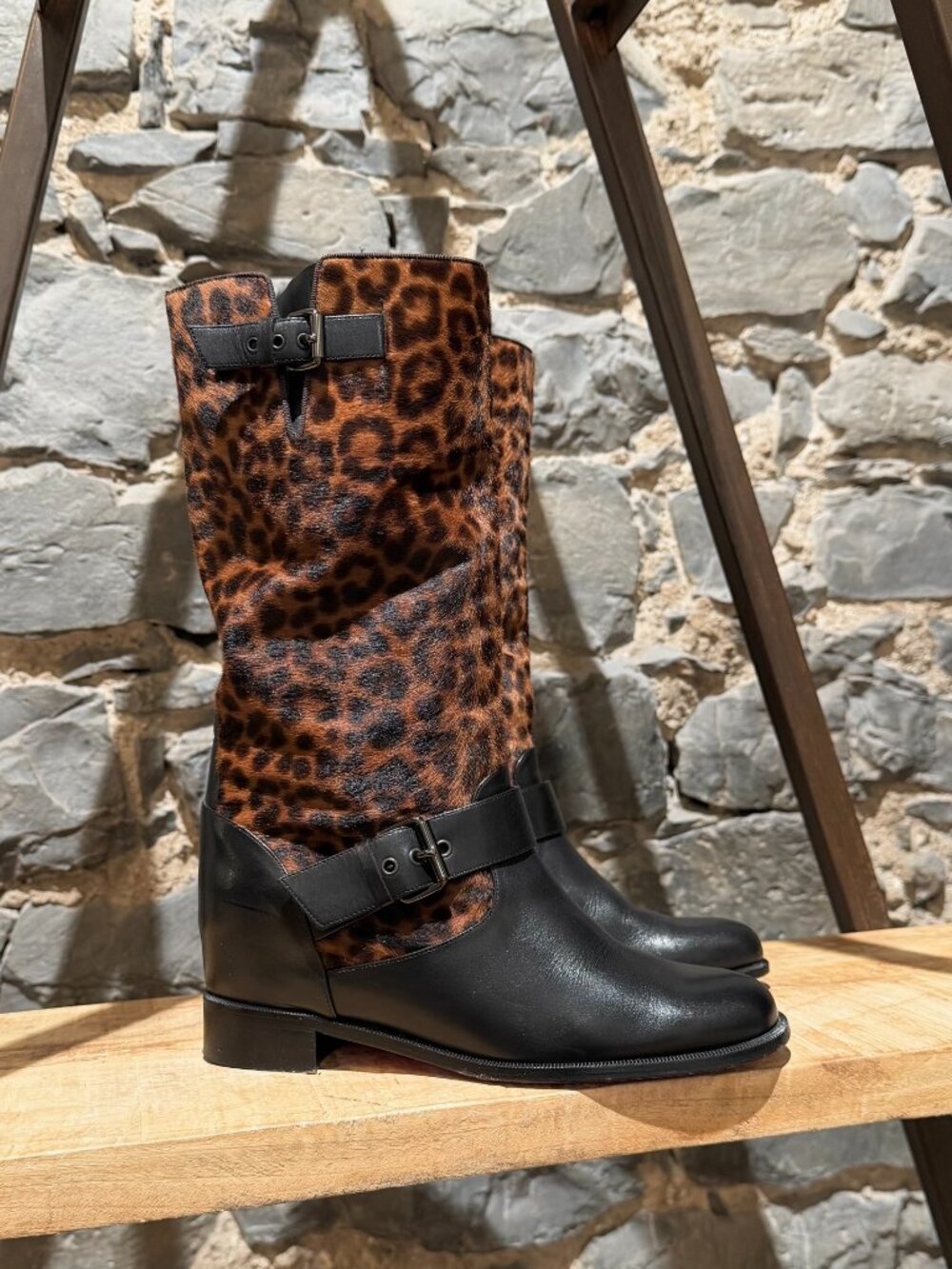 Christian Louboutin Leopard Pony Hair Moto Boots